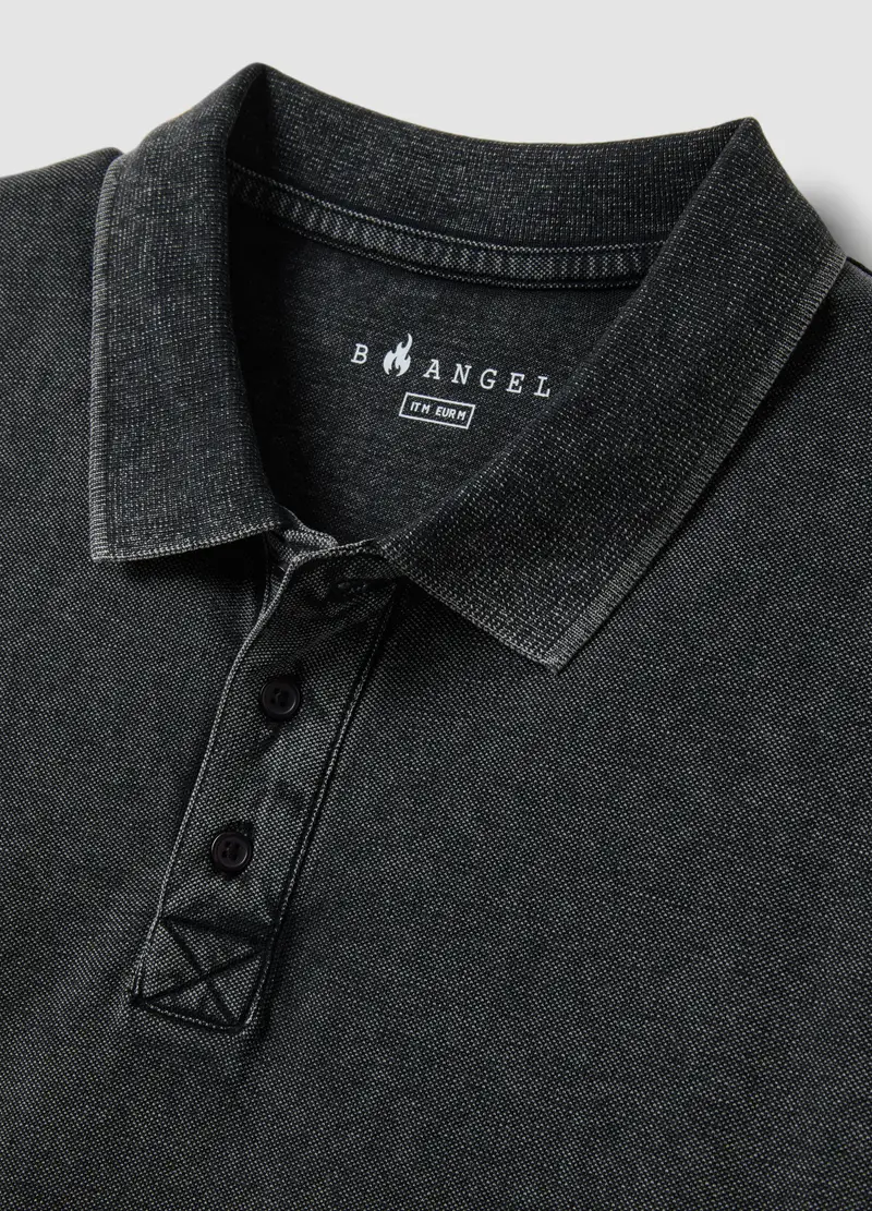 Polo A Maniche Corte In Puro Cotone Nero Regular Fit, Uomo, Nero miniatura 2