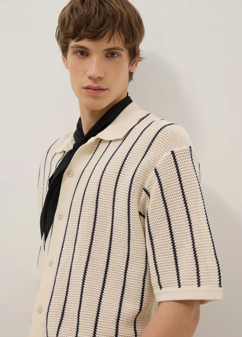 Polo In Puro Cotone A Righe Multicolor Regular Fit Con Collo Bowling, Uomo, Multicolor