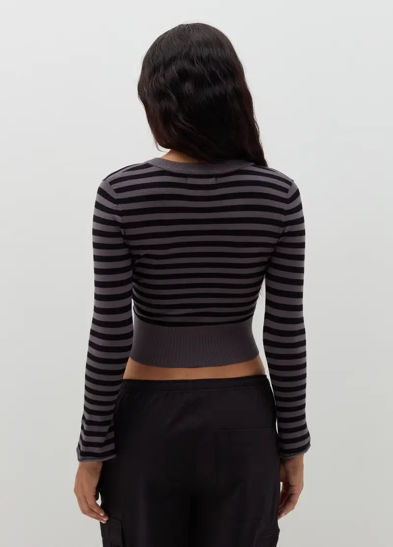 Pullover Crop A Righe Con Scollo A V, Donna, Multicolor miniatura 3