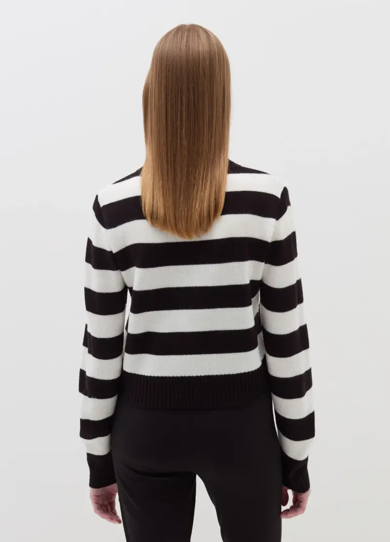 Pullover Crop A Righe Con Stella Jacquard, Donna, Multicolor miniatura 3