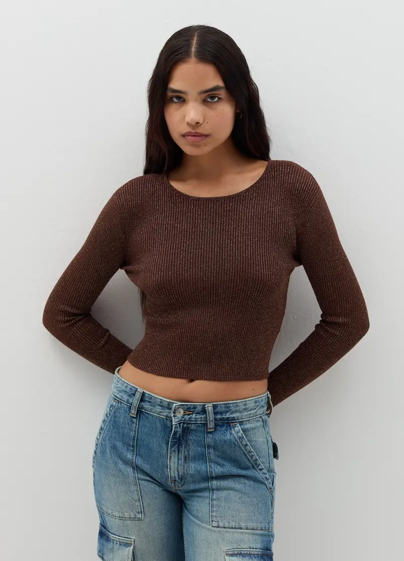 Pullover In Lurex, Donna, Marrone miniatura 2