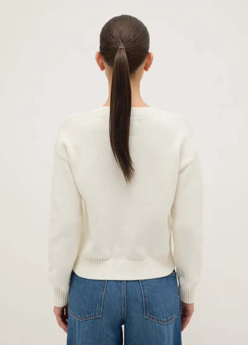 Pullover In Misto Cotone Bianco Regular Fit, Donna, Bianco miniatura 2