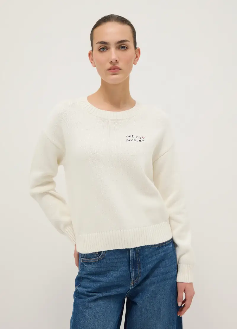Pullover In Misto Cotone Bianco Regular Fit, Donna, Bianco