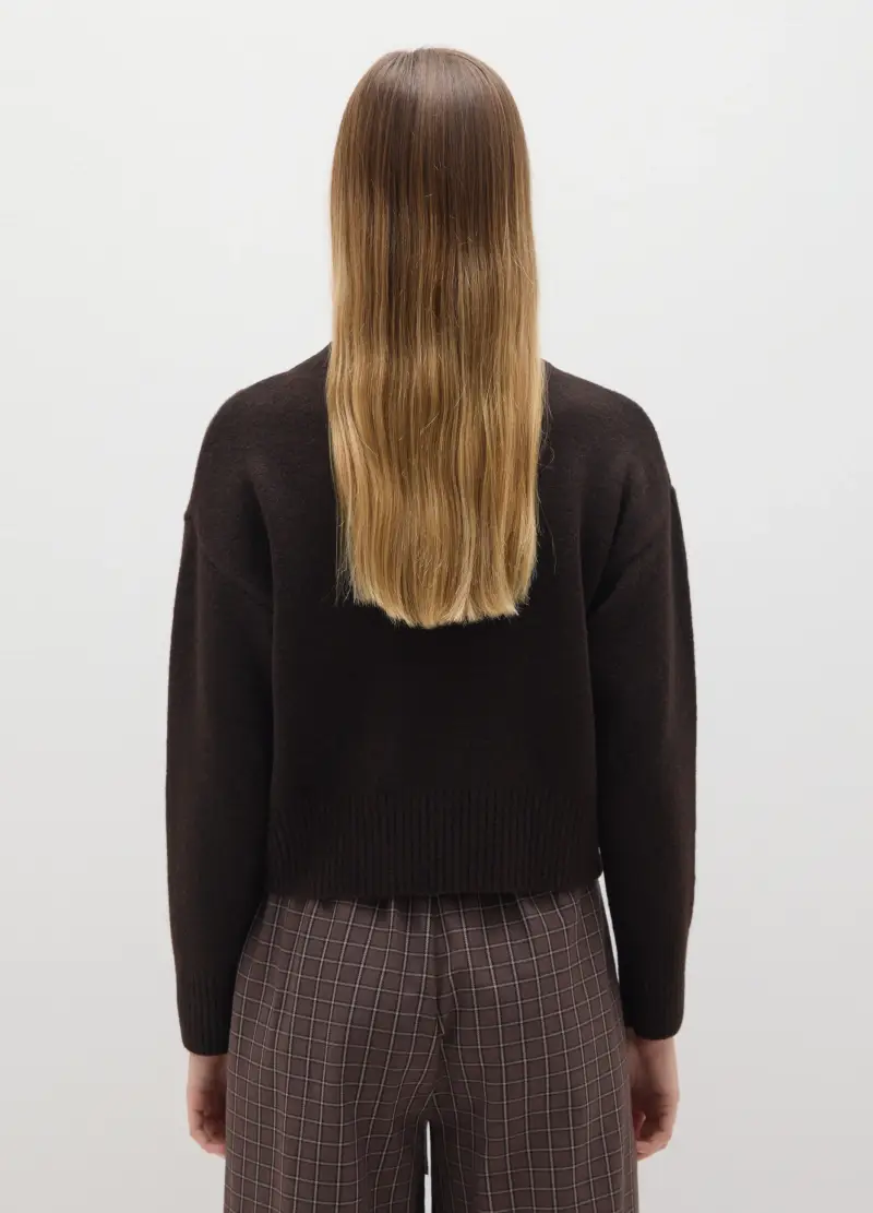 Pullover Marrone Pesante Con Collo Mock, Donna, Nero miniatura 3