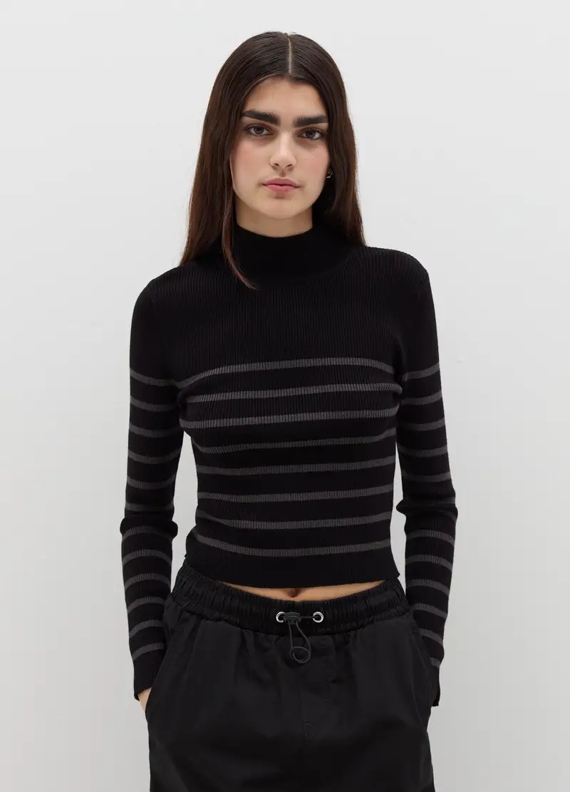 Pullover Mock Neck A Righe, Donna, Multicolor miniatura 2