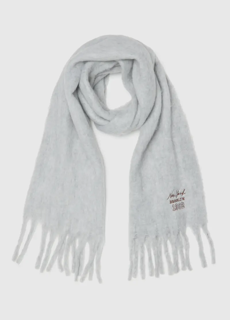 Sciarpa Grigia In Tessuto Morbido, Donna, Bianco