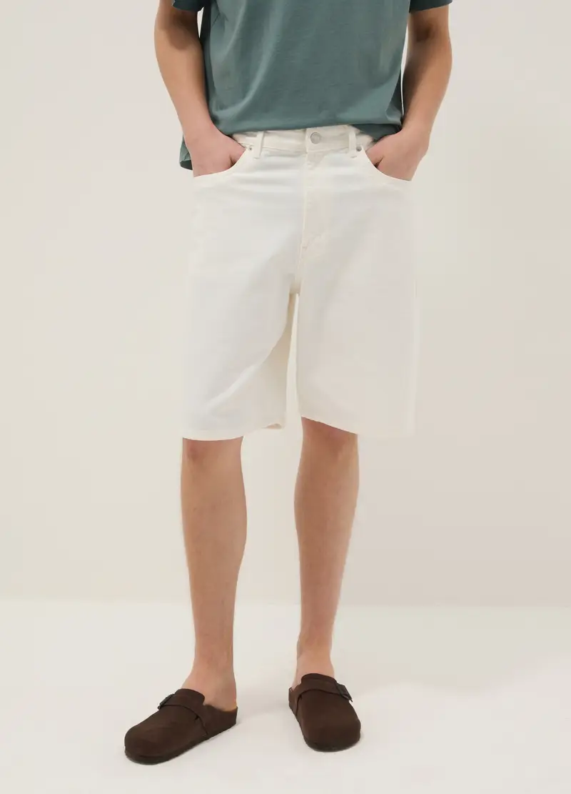 Shorts Baggy In Puro Cotone Bianco, Uomo, Bianco miniatura 2