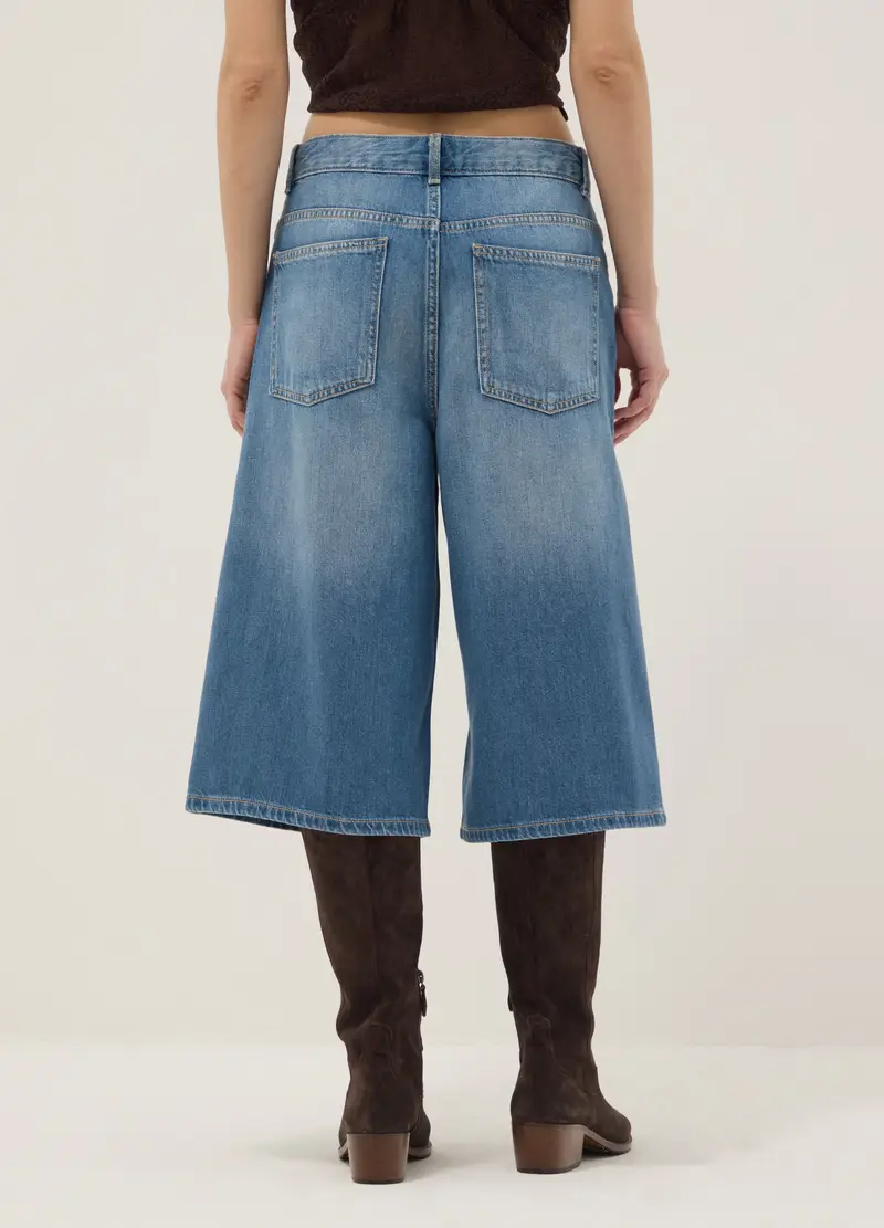 Shorts Baggy In Puro Cotone Denim Azzurri, Donna, Denim miniatura 3