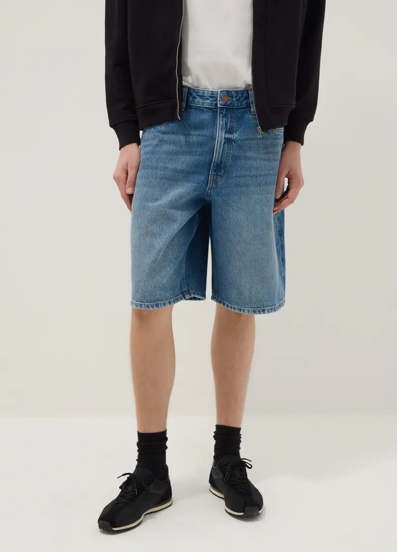 Shorts Baggy In Puro Cotone Denim Blu, Uomo, Denim miniatura 2