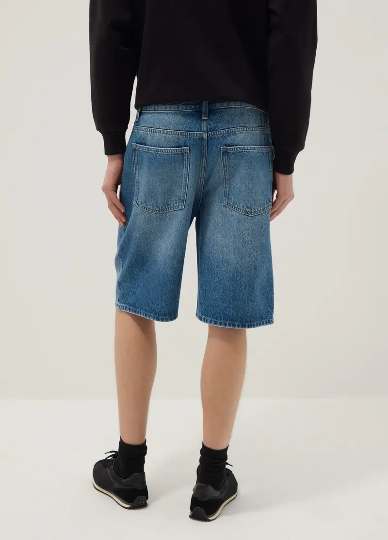 Shorts Baggy In Puro Cotone Denim Blu, Uomo, Denim miniatura 3