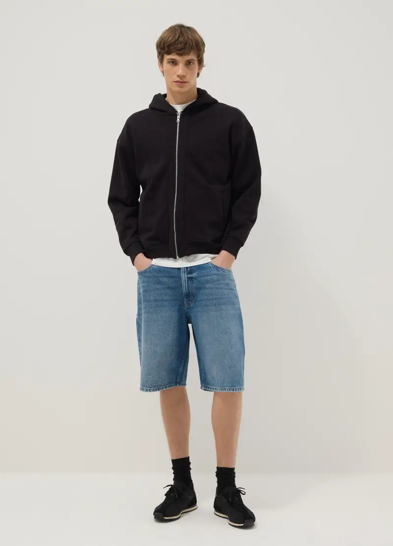 Shorts Baggy In Puro Cotone Denim Blu, Uomo, Denim