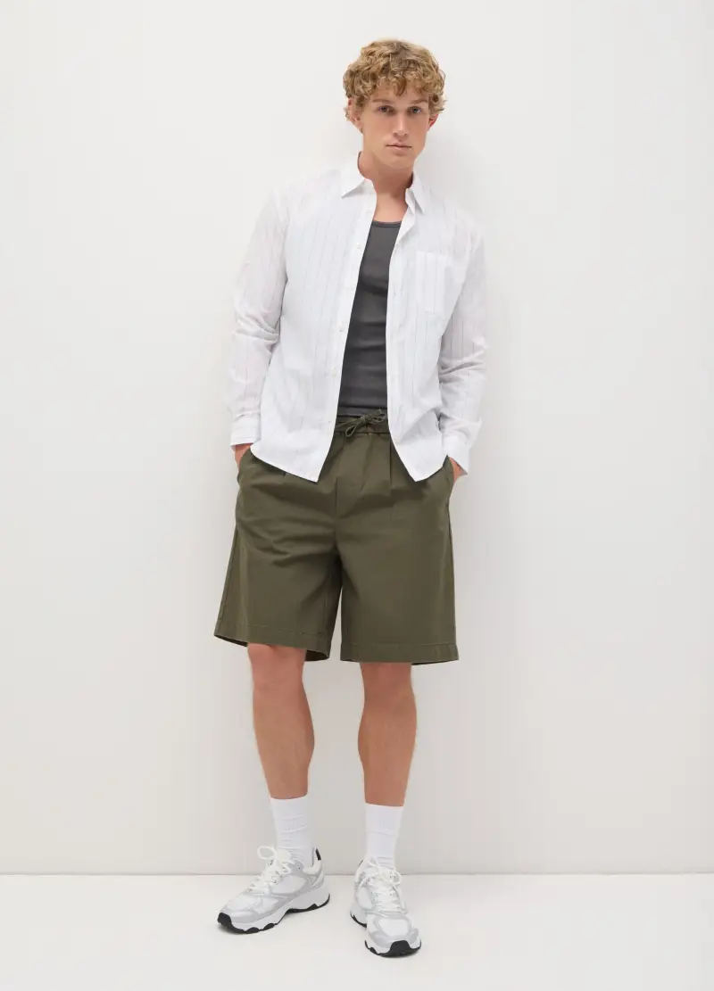 Shorts Da Uomo In Puro Cotone Verde Baggy, Verde