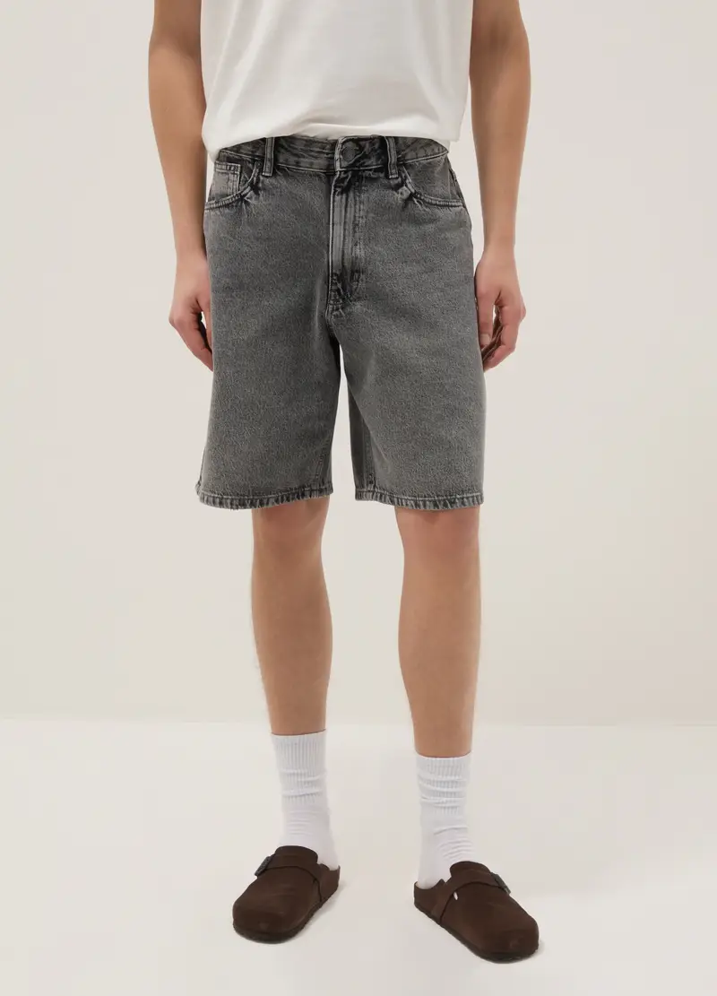 Shorts In Puro Cotone Denim Grigi Skater Fit, Uomo, Grigio miniatura 2
