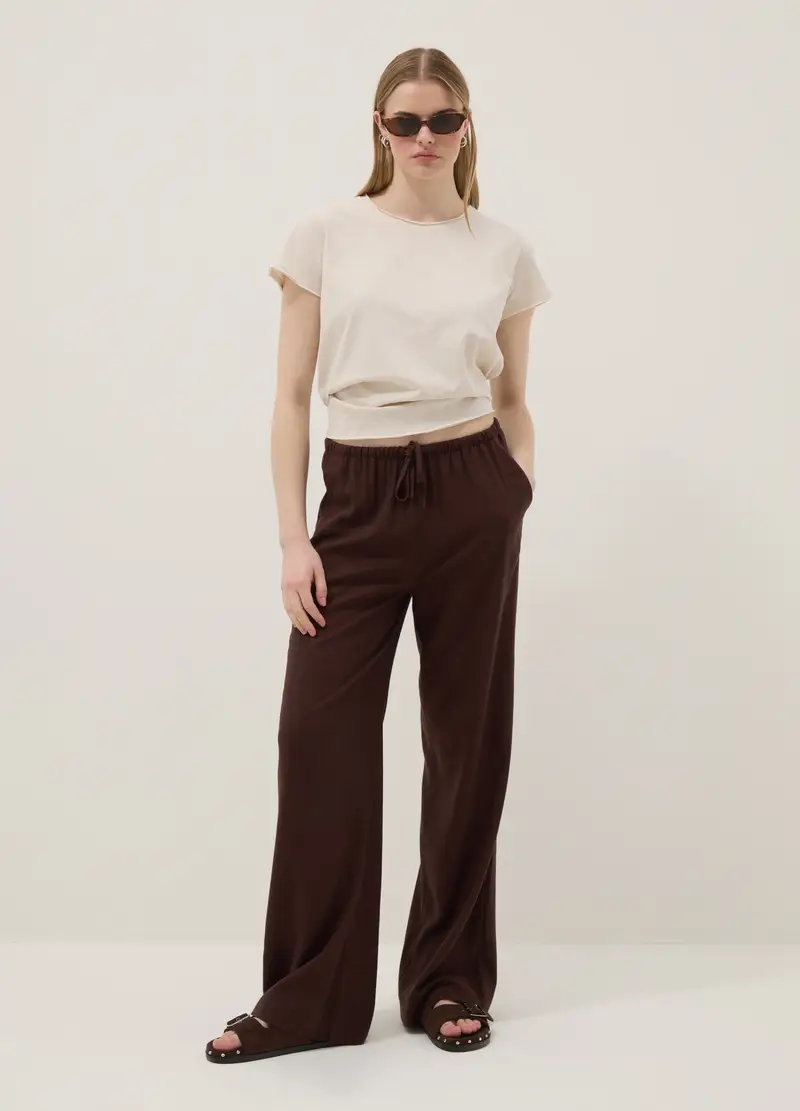 T-shirt A Maniche Corte In Puro Cotone Beige Regular Fit, Donna, Beige miniatura 2