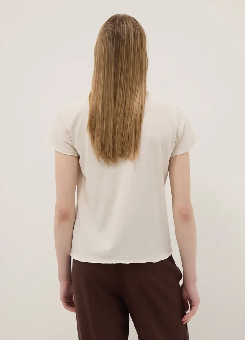 T-shirt A Maniche Corte In Puro Cotone Beige Regular Fit, Donna, Beige miniatura 3