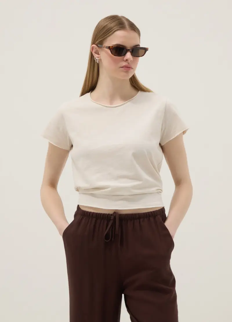 T-shirt A Maniche Corte In Puro Cotone Beige Regular Fit, Donna, Beige