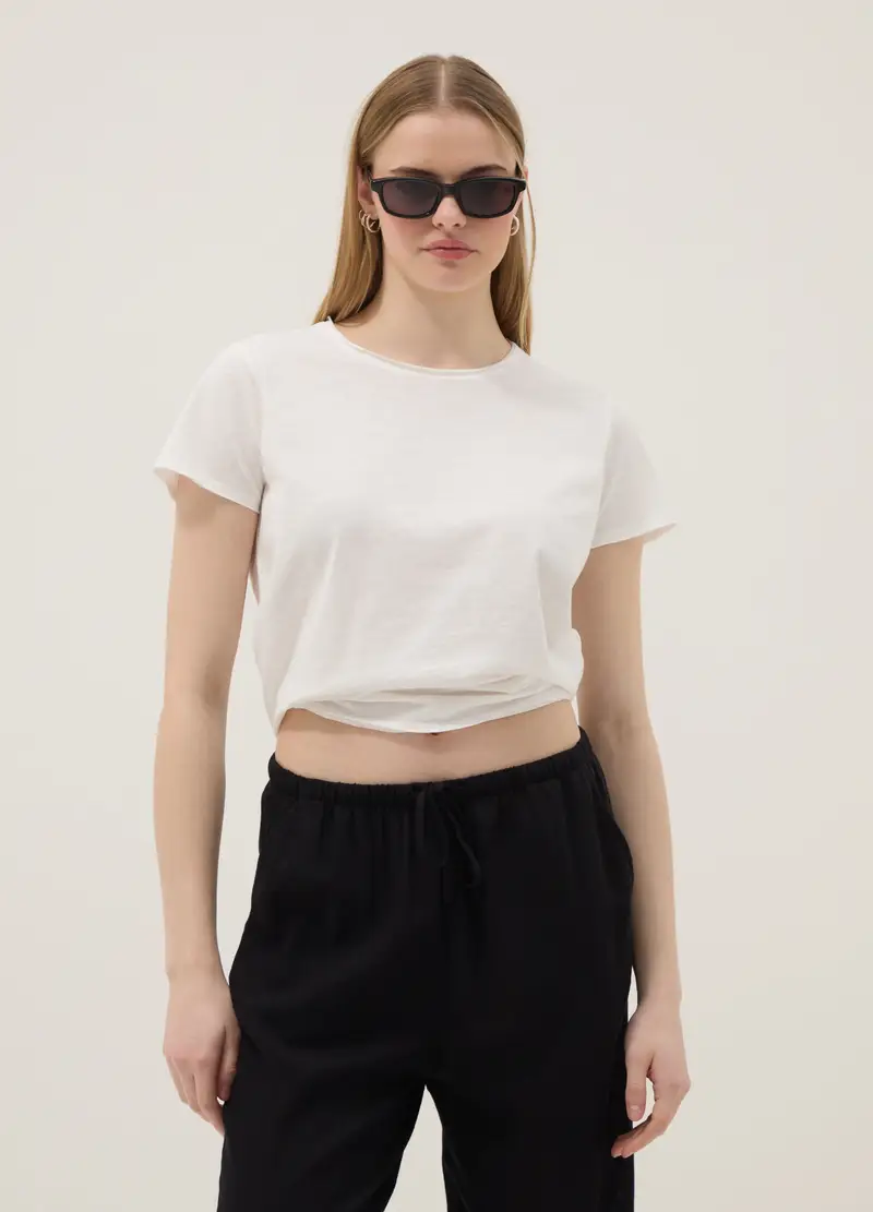 T-shirt A Maniche Corte In Puro Cotone Bianca Regular Fit, Donna, Bianco miniatura 3