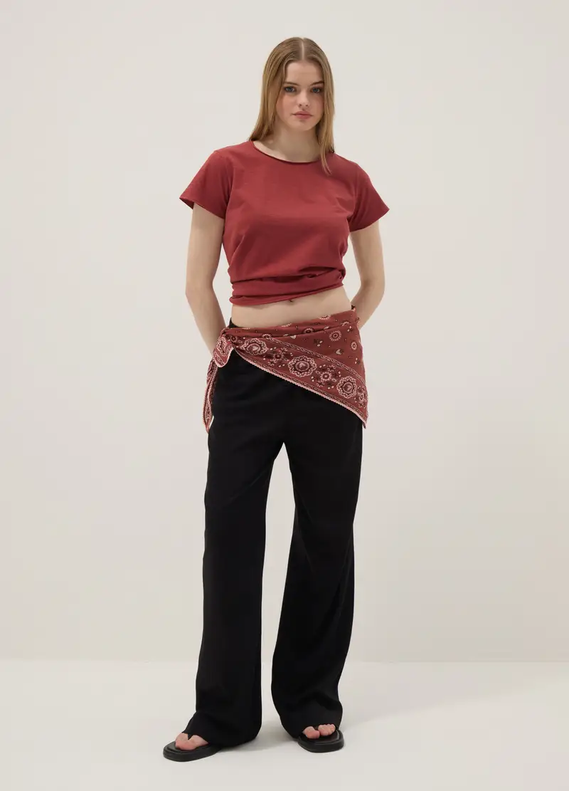 T-shirt A Maniche Corte In Puro Cotone Rossa Regular Fit, Donna, Rosso miniatura 2