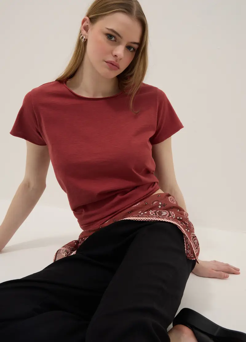 T-shirt A Maniche Corte In Puro Cotone Rossa Regular Fit, Donna, Rosso