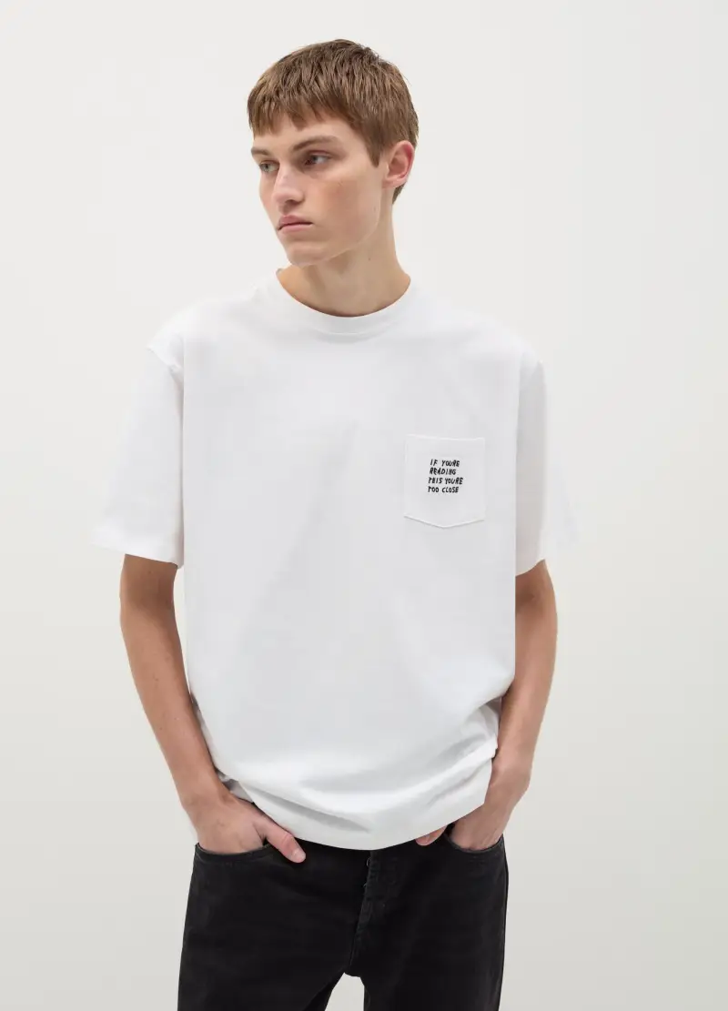 T-shirt Con Tasca A Ricamo, Uomo, Bianco