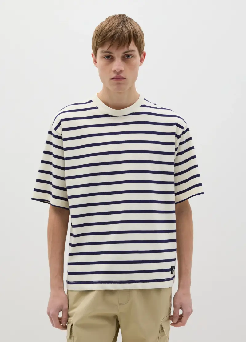 T-shirt In Cotone A Righe, Uomo, Multicolor