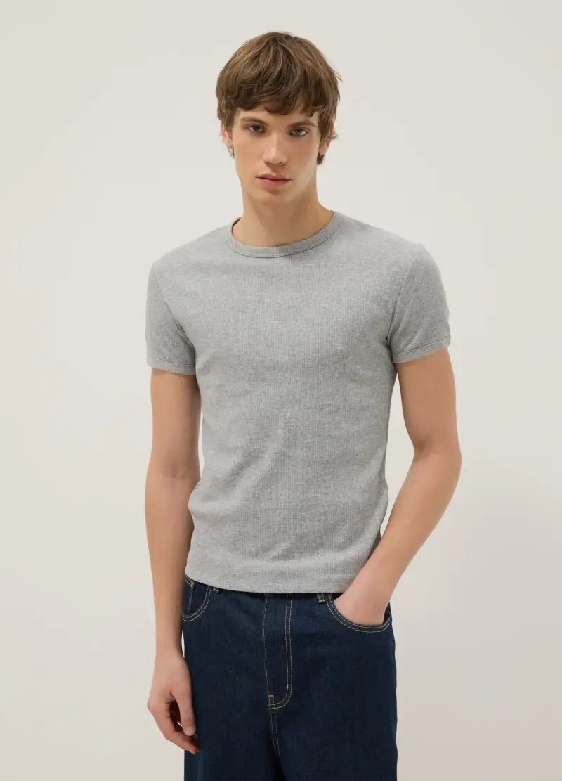T-shirt In Cotone Elasticizzato Grigia Slim Fit, Uomo, Grigio