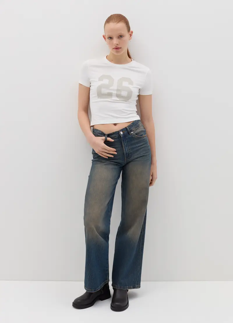 T-shirt In Cotone Stretch Con Stampa, Donna, Bianco