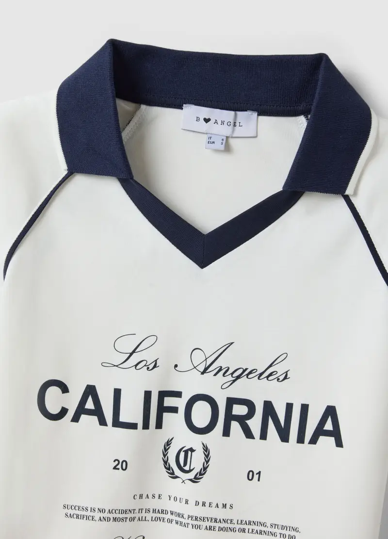 T-shirt In Puro Cotone Bianca Regular Fit Con Collo Polo E Stampa, Donna, Bianco miniatura 2