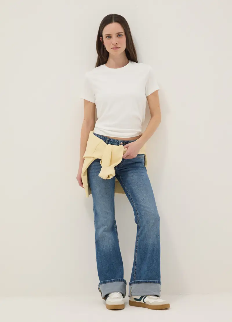 T-shirt In Puro Cotone Bianca Regular Fit, Donna, Bianco miniatura 2