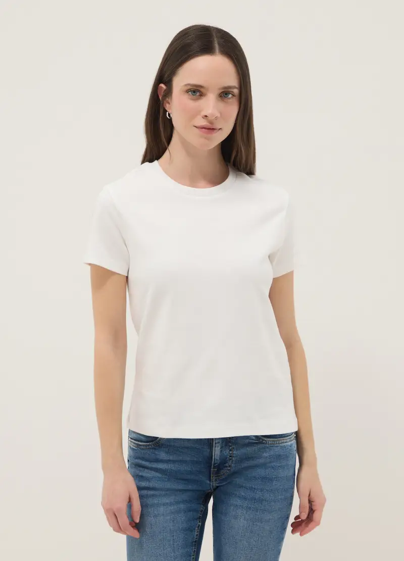 T-shirt In Puro Cotone Bianca Regular Fit, Donna, Bianco miniatura 3