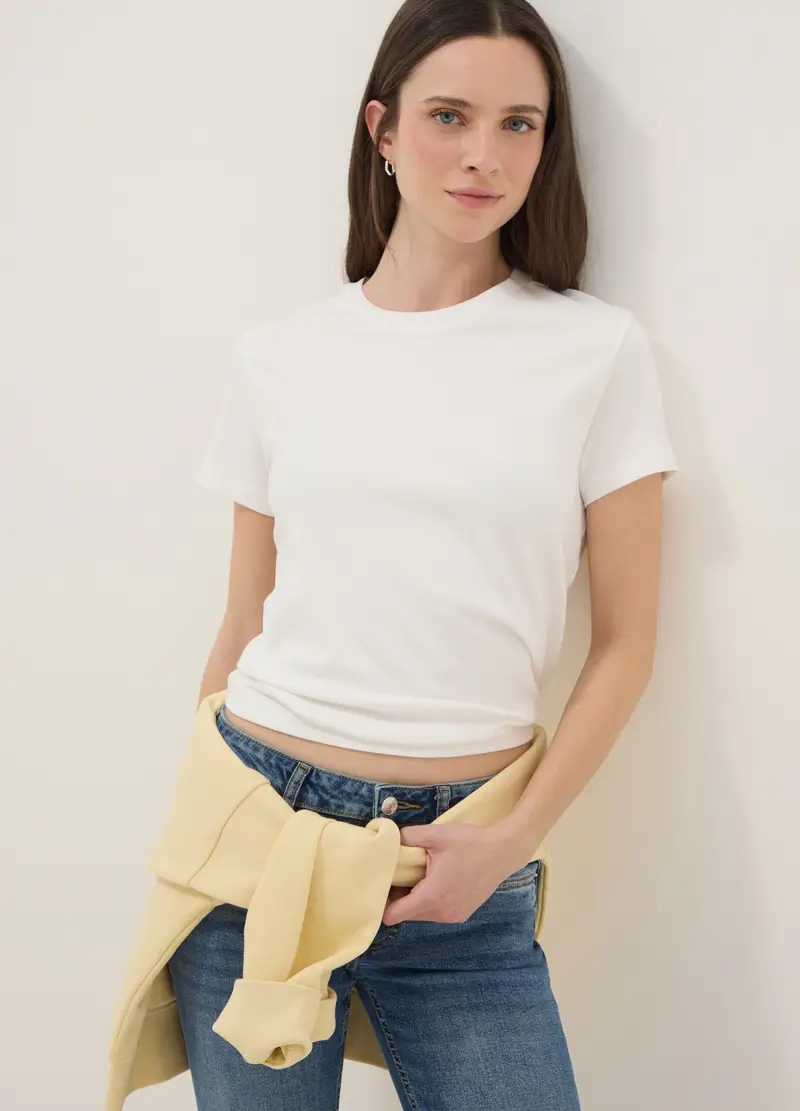 T-shirt In Puro Cotone Bianca Regular Fit, Donna, Bianco