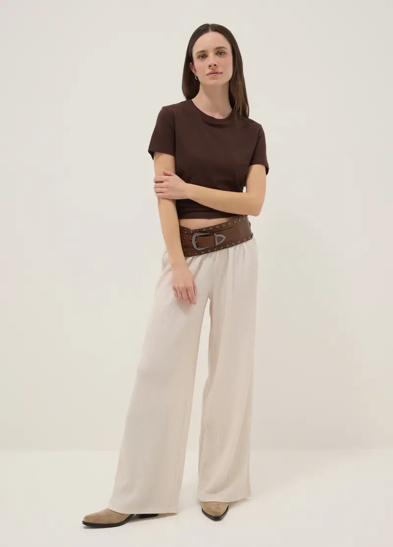 T-shirt In Puro Cotone Marrone Regular Fit, Donna, Marrone miniatura 2