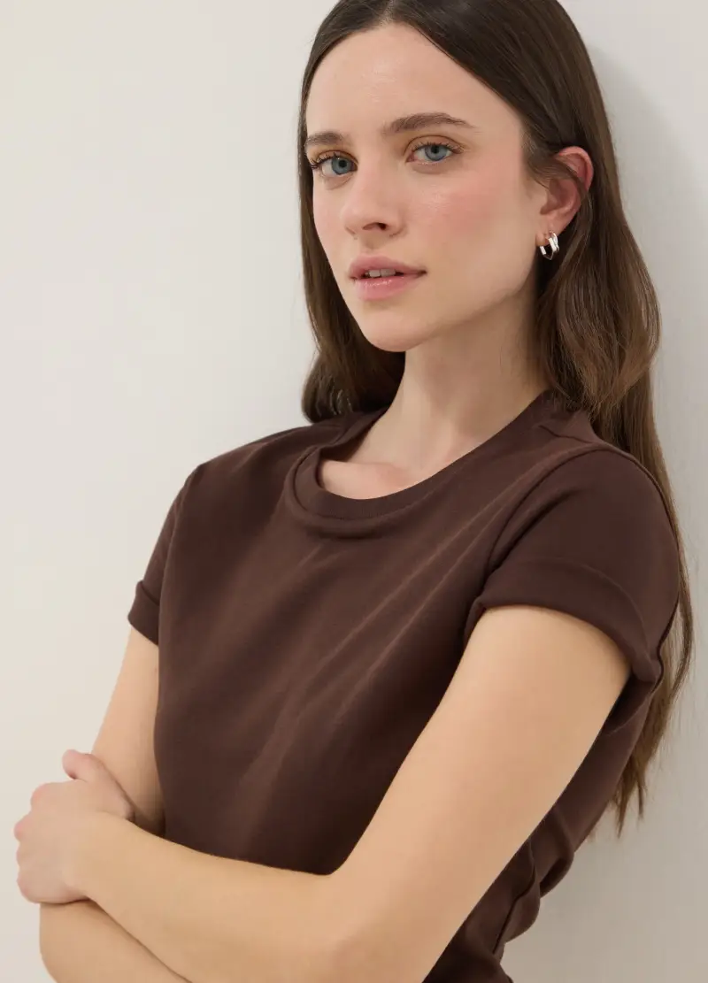 T-shirt In Puro Cotone Marrone Regular Fit, Donna, Marrone