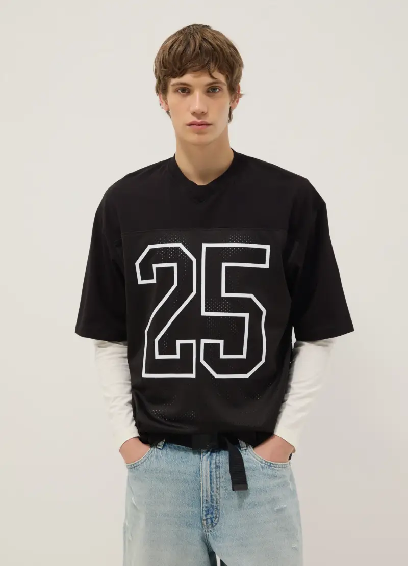 T-shirt In Puro Cotone Nero Boxy Fit Con Numero 25, Uomo, Nero