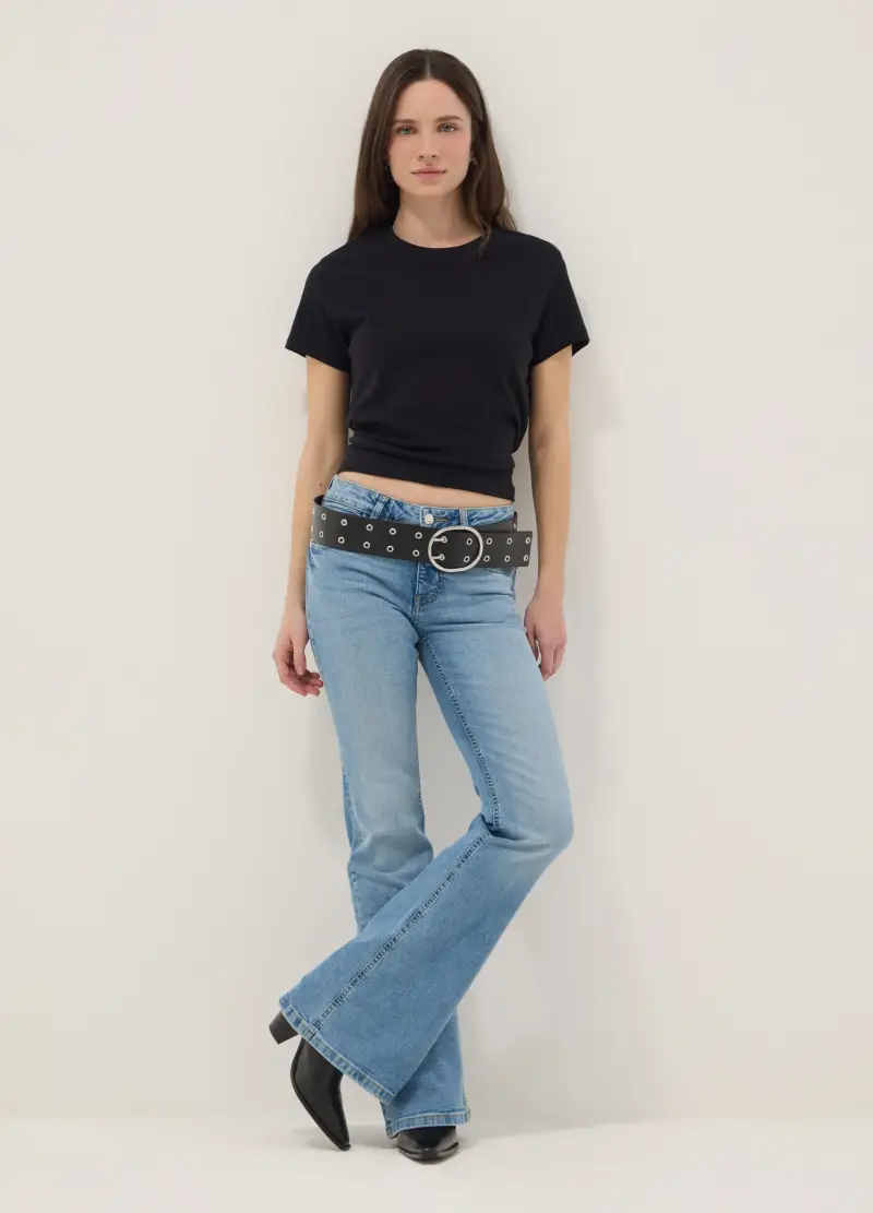 T-shirt In Puro Cotone Nero Regular Fit, Donna, Nero miniatura 2