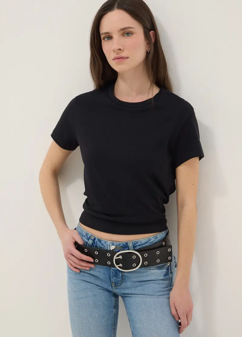 T-shirt In Puro Cotone Nero Regular Fit, Donna, Nero