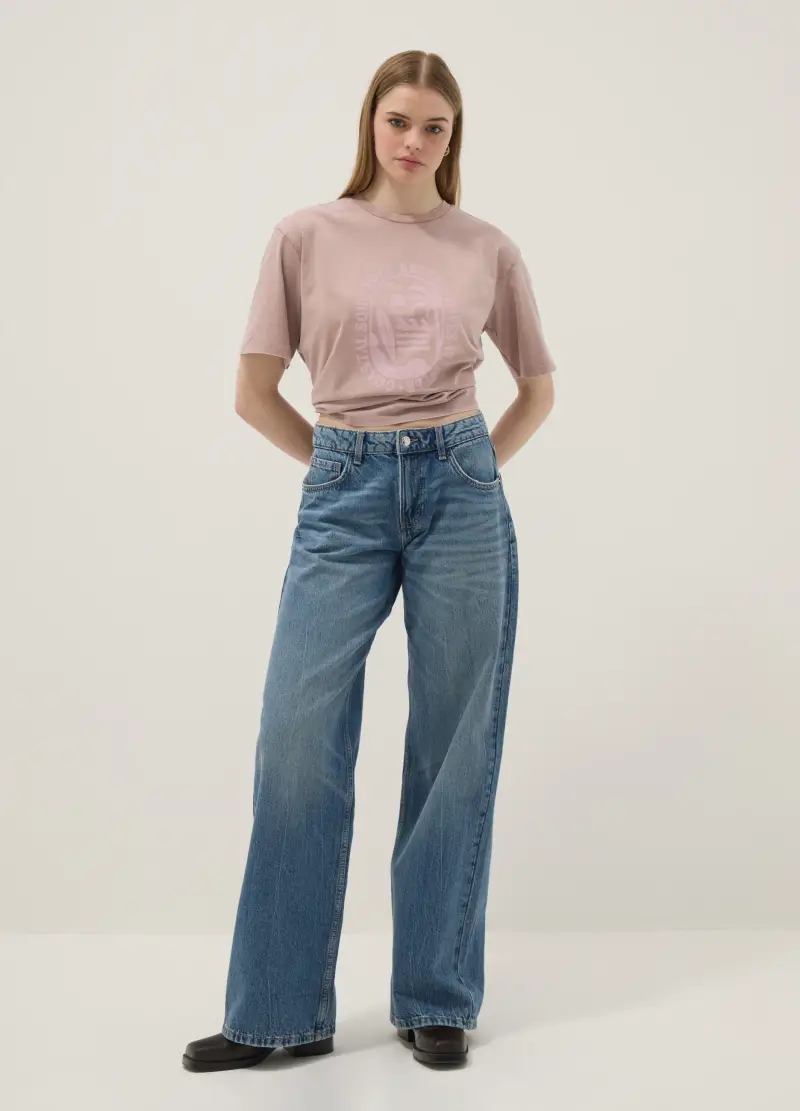 T-shirt In Puro Cotone Rosa Relaxed Fit Con Stampa, Donna, Rosa miniatura 2