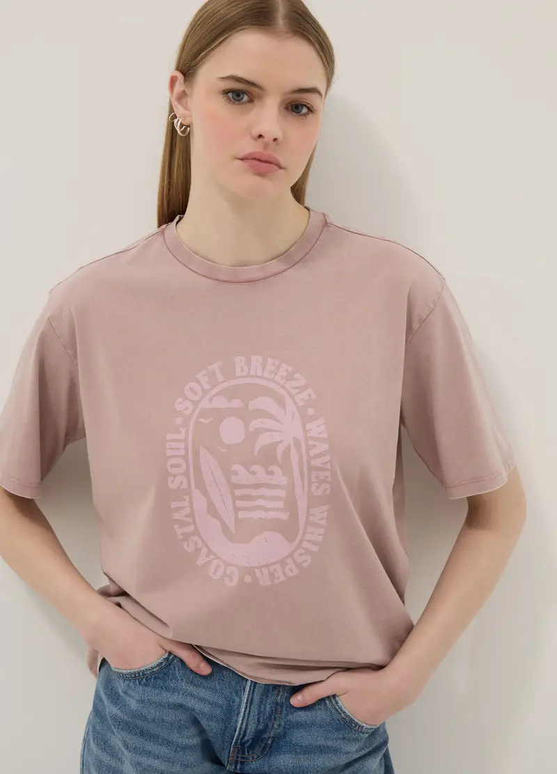 T-shirt In Puro Cotone Rosa Relaxed Fit Con Stampa, Donna, Rosa