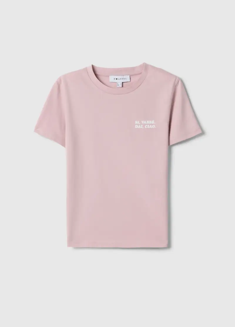 T-shirt In Puro Cotone Rosa Slim Fit Con Scritta, Donna, Rosa
