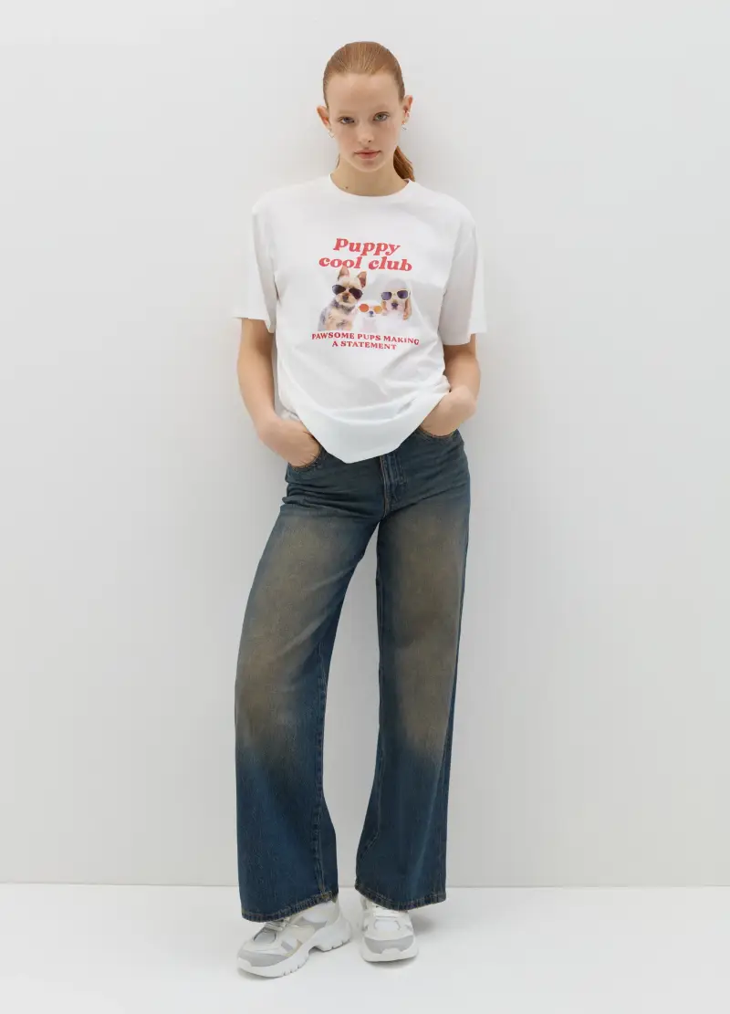 T-shirt Relaxed Fit In Cotone Con Stampa, Donna, Bianco