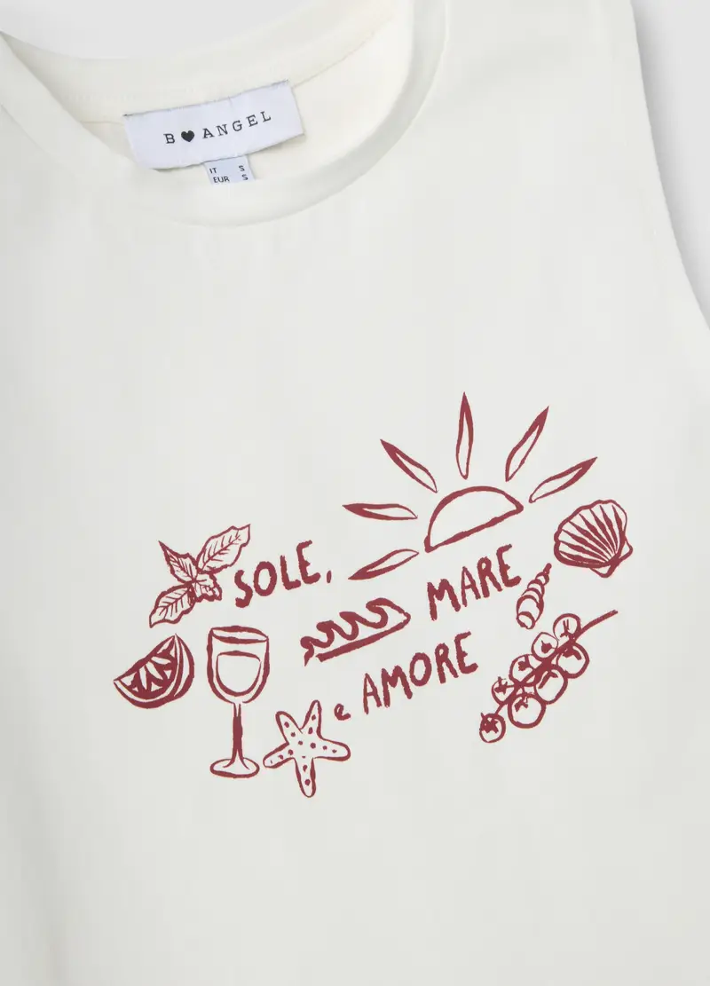 Tank Top In Cotone Elasticizzato Bianco Regular Fit Con Stampe, Donna, Bianco miniatura 2