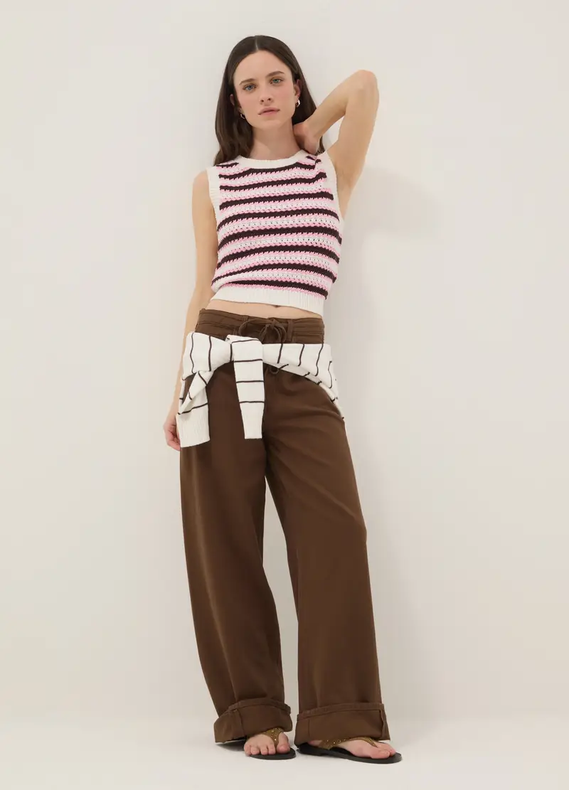 Tank Top In Crochet Puro Cotone A Righe Multicolor Regular Fit, Donna, Multicolor miniatura 2