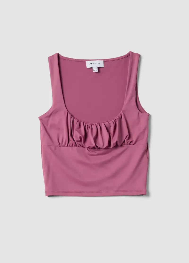 Tank Top In Tessuto Elasticizzato Rosa Regular Fit Con Pieghe, Donna, Rosa