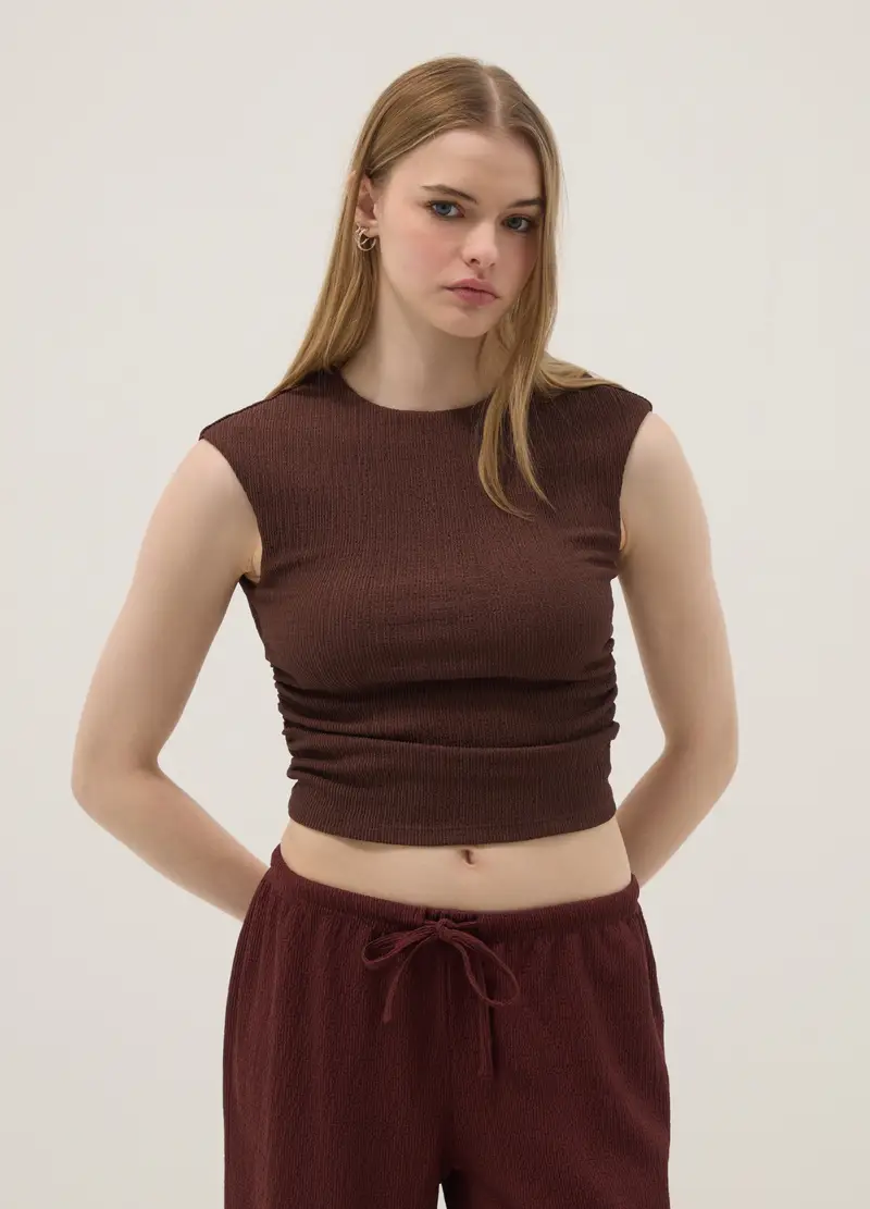 Top Senza Maniche Elasticizzato Marrone Regular Fit, Donna, Marrone miniatura 2