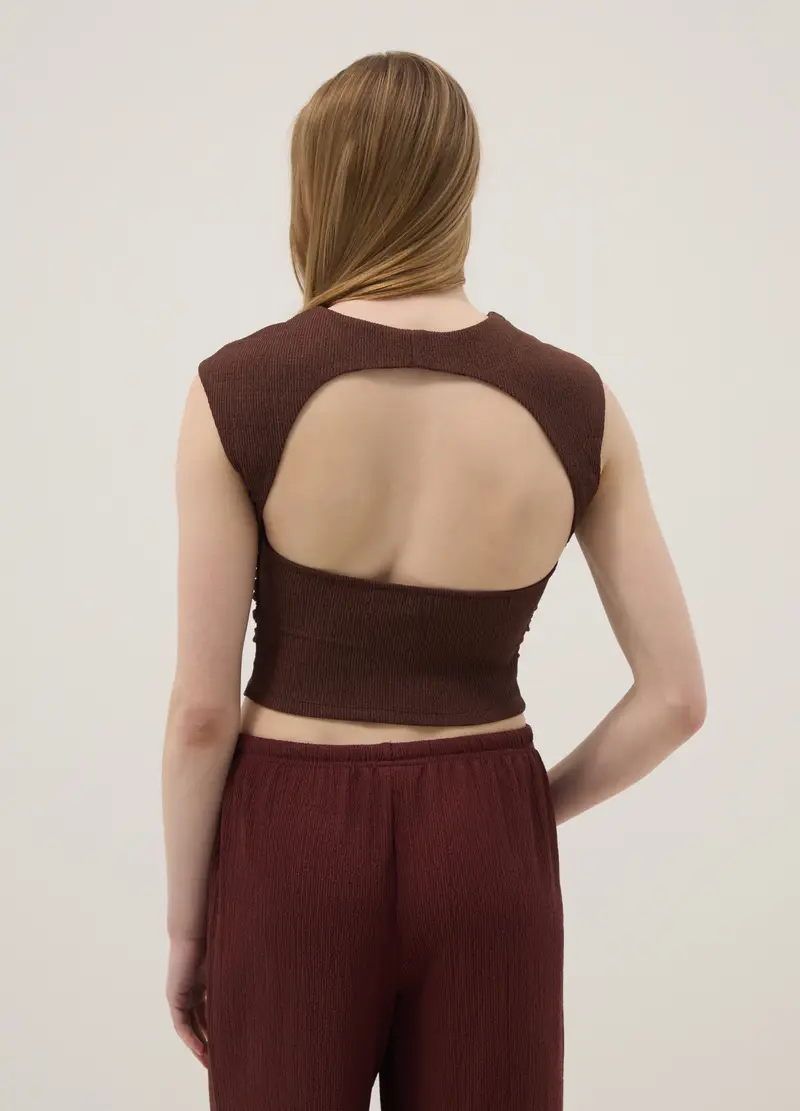 Top Senza Maniche Elasticizzato Marrone Regular Fit, Donna, Marrone miniatura 3