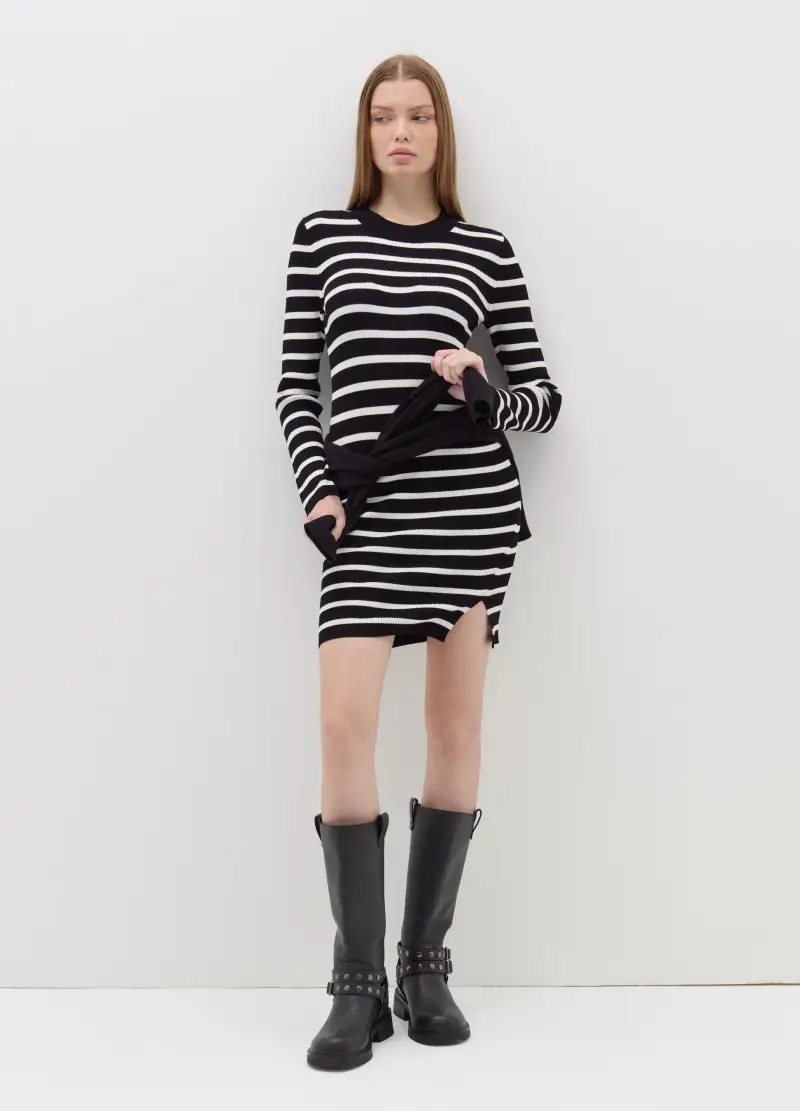 Vestito Corto A Costine Fantasia A Righe, Donna, Multicolor