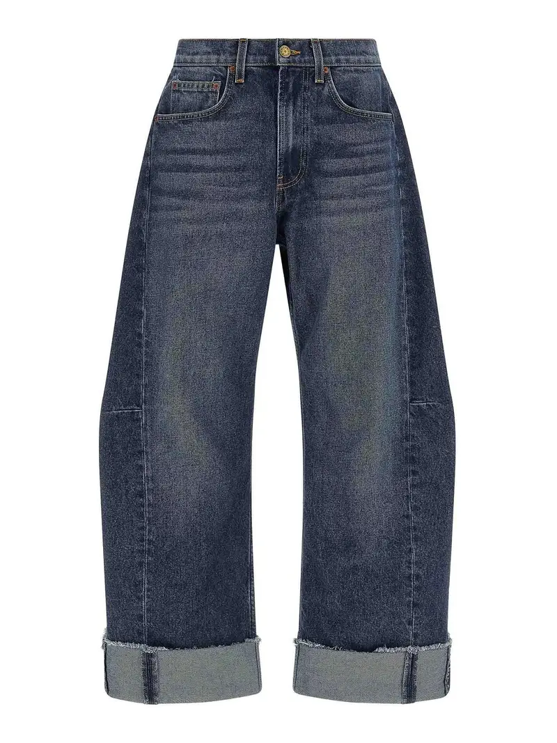 Jeans lazo rilassati con risvolto Blu