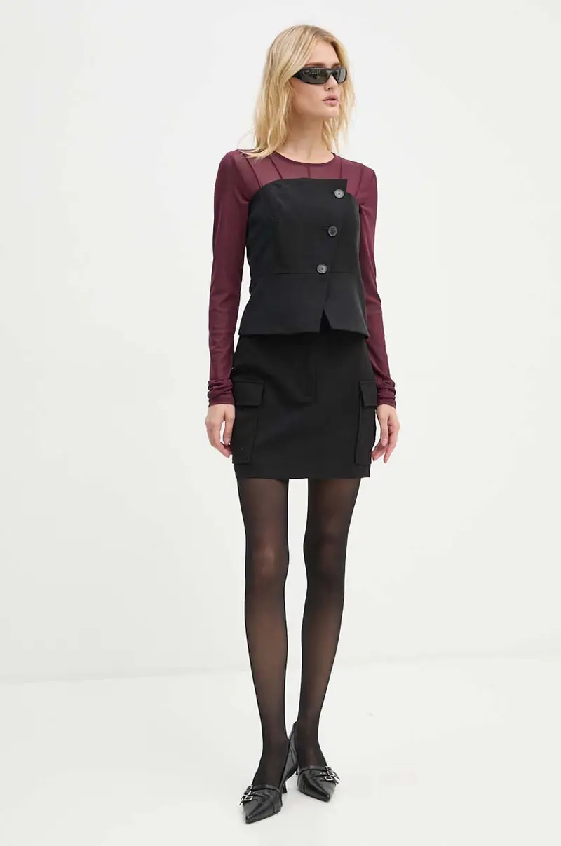 blusa in lino misto Nero miniatura 2