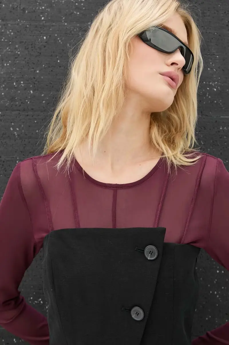 blusa in lino misto Nero miniatura 4