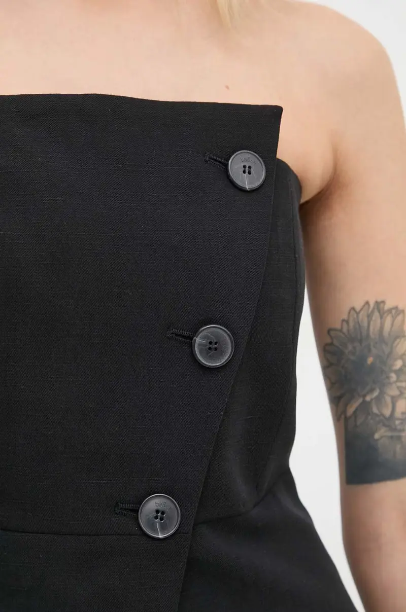 blusa in lino misto Nero miniatura 5